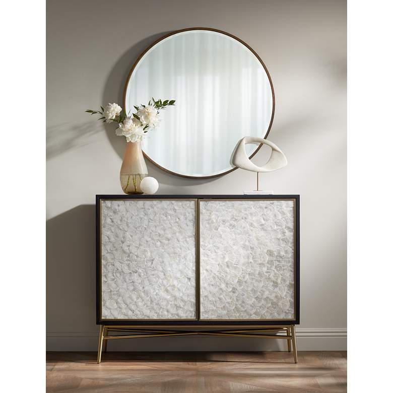 Image 1 Uttermost Mayfair Antique Copper 34" Round Wall Mirrors Set of 2 in scene