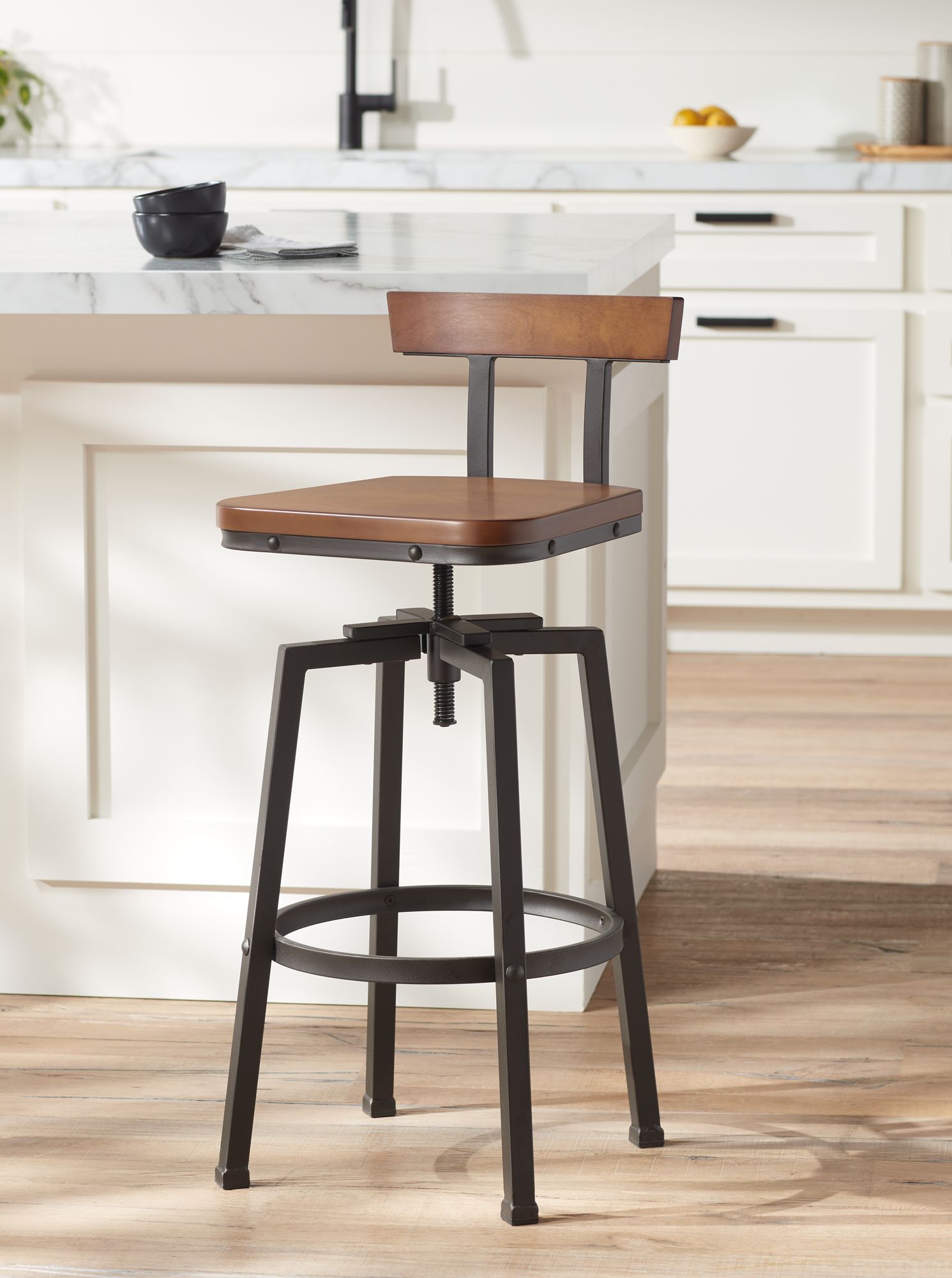 roark dark wood and bronze adjustable swivel barstool