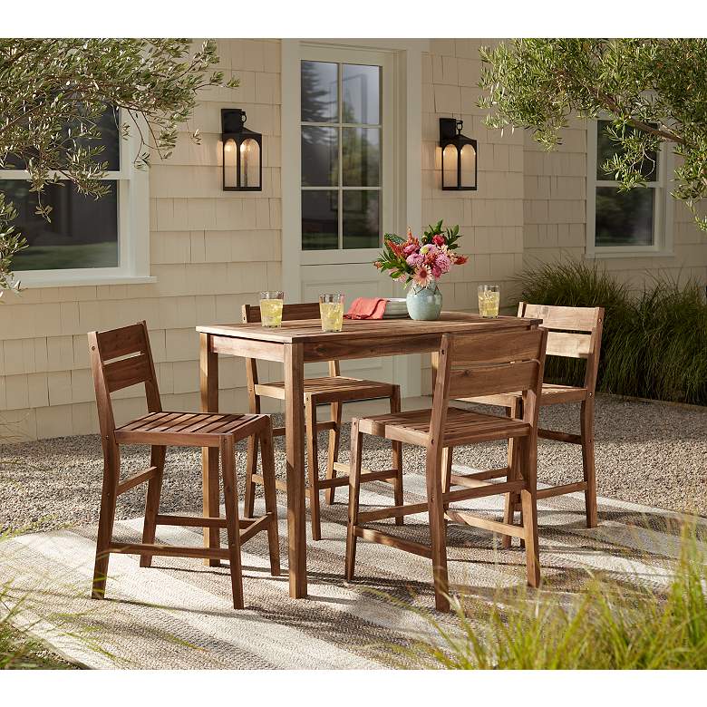 Image 1 Nova 24" Natural Wood Outdoor Counter Stools Set of 2 in scene