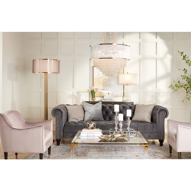 Image 1 Possini Euro Granview Brass 70 1/2" Tall Floor Lamp with Double Shade in scene