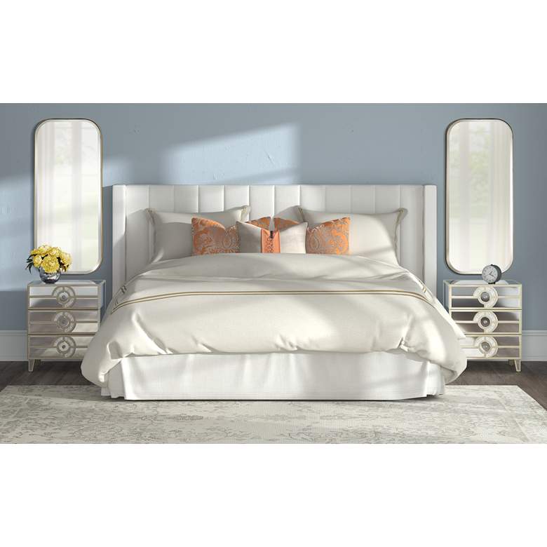 Image 7 Trent Channel Tufted White Fabric King Hanging Headboard in scene