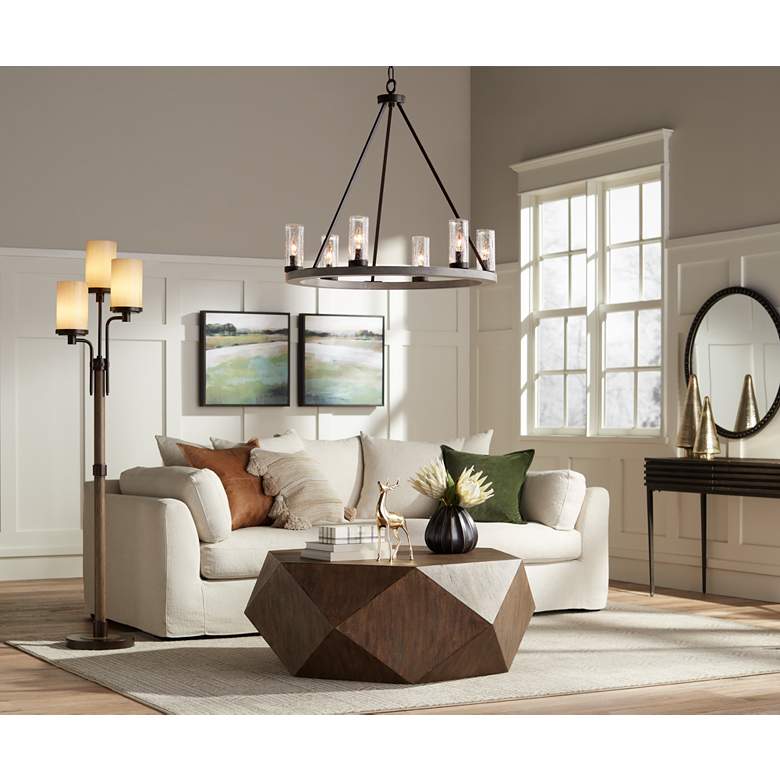 Image 1 Franklin Iron Works Astoria Faux Wood 71" High 3-Light Tree Floor Lamp in scene