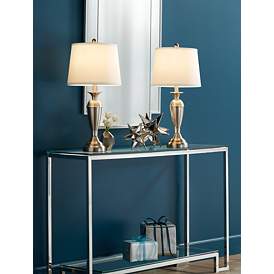 Image1 of Regency Hill Blair 25" Brushed Nickel Metal Table Lamps Set of 2 in scene