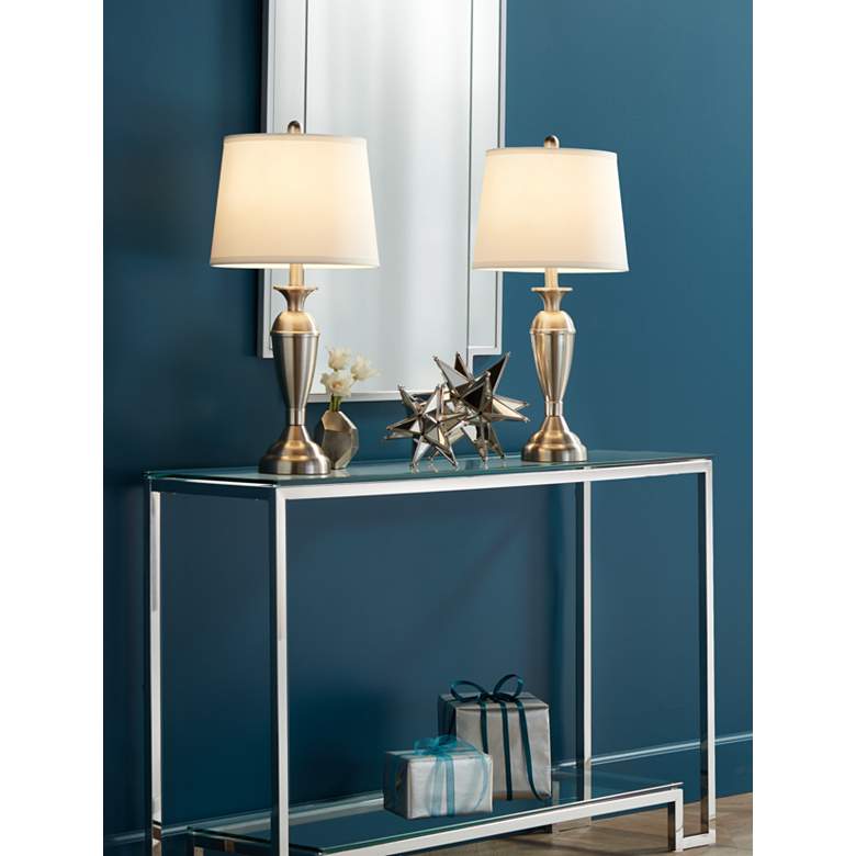 Image 1 Regency Hill Blair 25" Brushed Nickel Lamps Set of 2 with Dimmers in scene