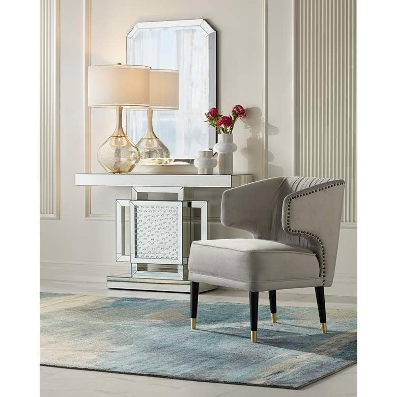 Image 1 Kara Gray Velvet Pleated Armchair in scene