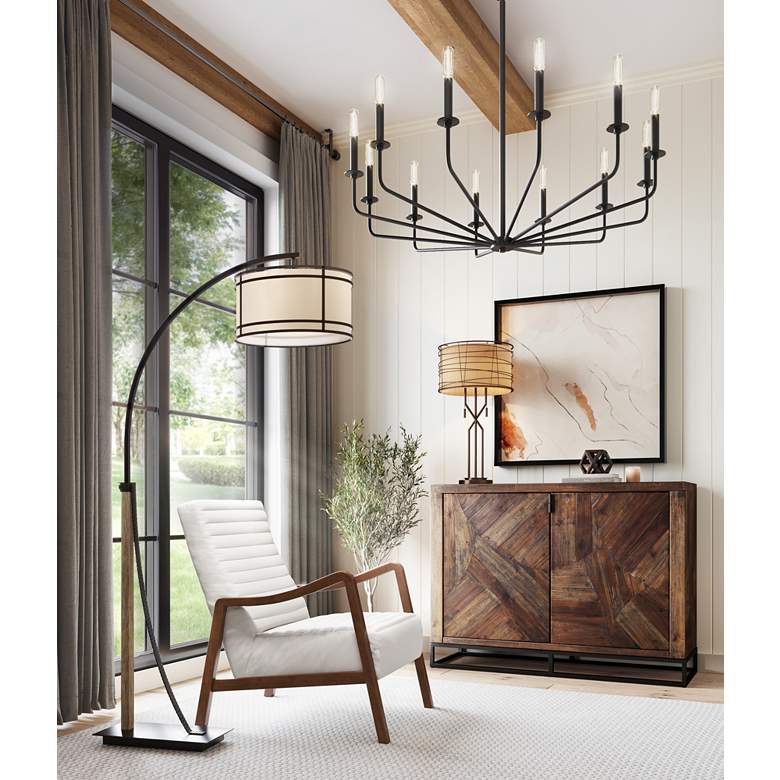 Image 1 Marlowe Bronze Woven Metal Table Lamp with Table Top Dimmer in scene
