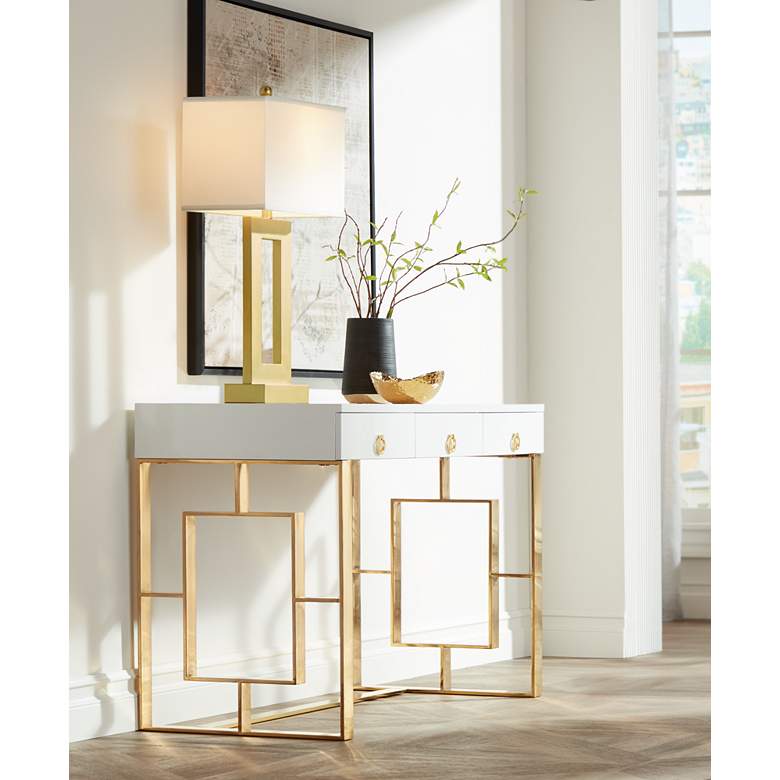 Image 1 360 Lighting Marshall Modern Luxe Gold Finish Open Rectangle Table Lamp in scene