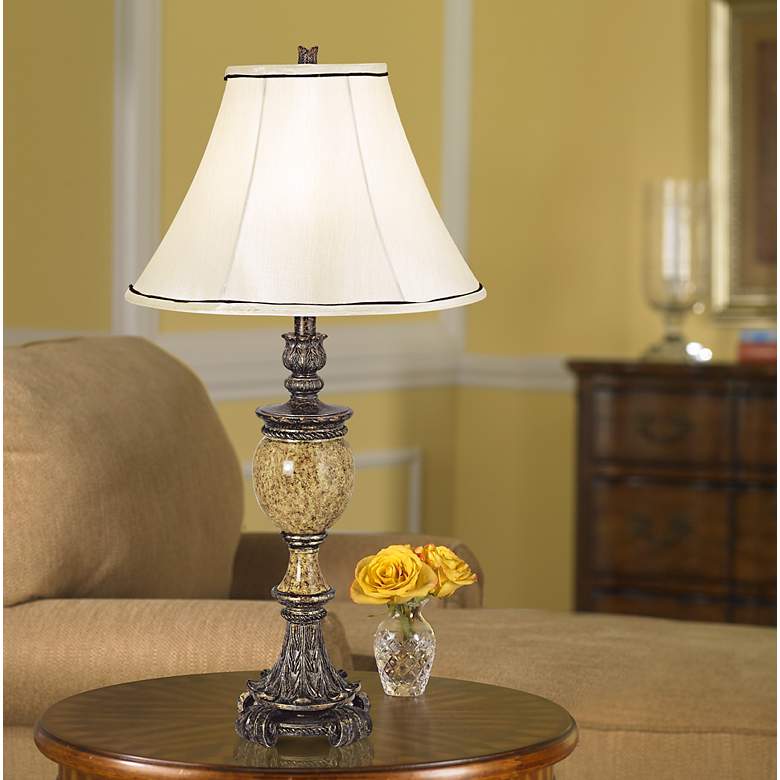 Kathy Ireland&#39;s Westminster Faux Marble Urn Table Lamp in scene