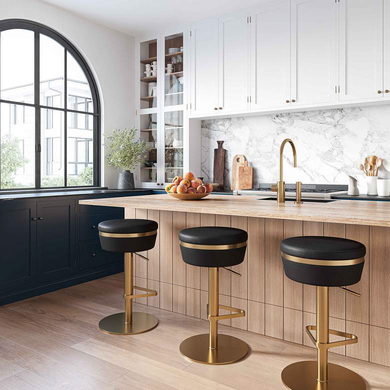 Image 1 TOV Astro Adjustable Height Modern Black Vegan Leather Swivel Bar Stool in scene