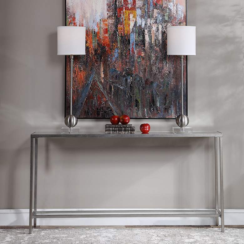 Image 1 Uttermost Hayley 60" Wide Clear Glass and Silver Console Table in scene