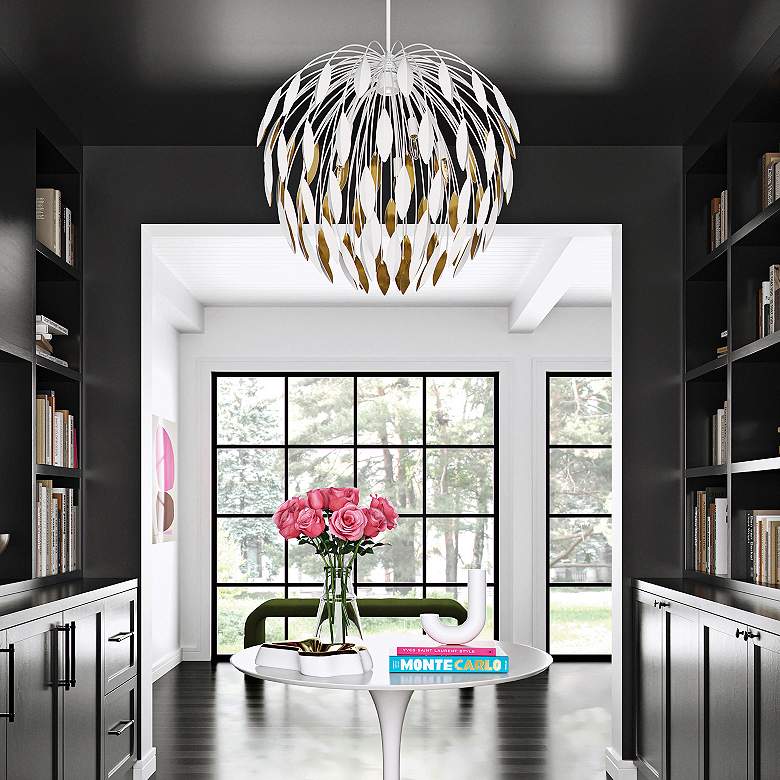 Image 1 Capital Margeaux 28"W Matte White and Gold 5-Light Pendant in scene