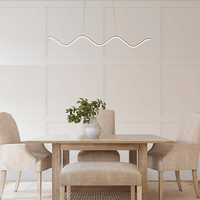 Image 1 dweLED Morae 44 inch Wide Nickel Modern Wave Linear Pendant in scene