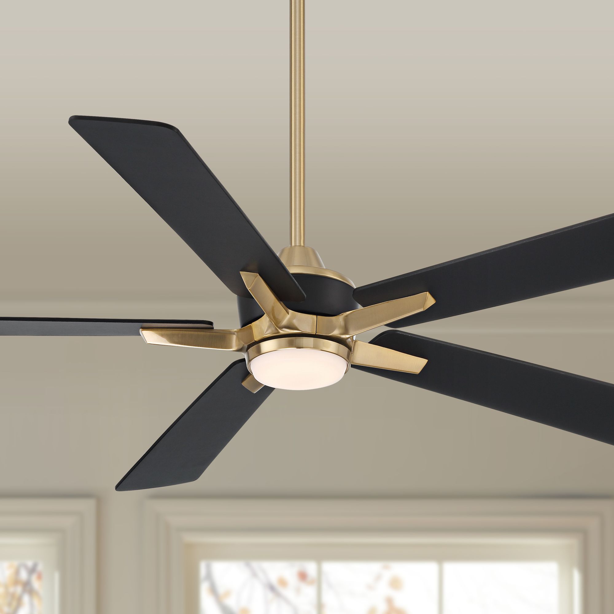 Image 1 52" Casa Vieja Vegas Nights Soft Brass Black LED Remote Ceiling Fan in scene