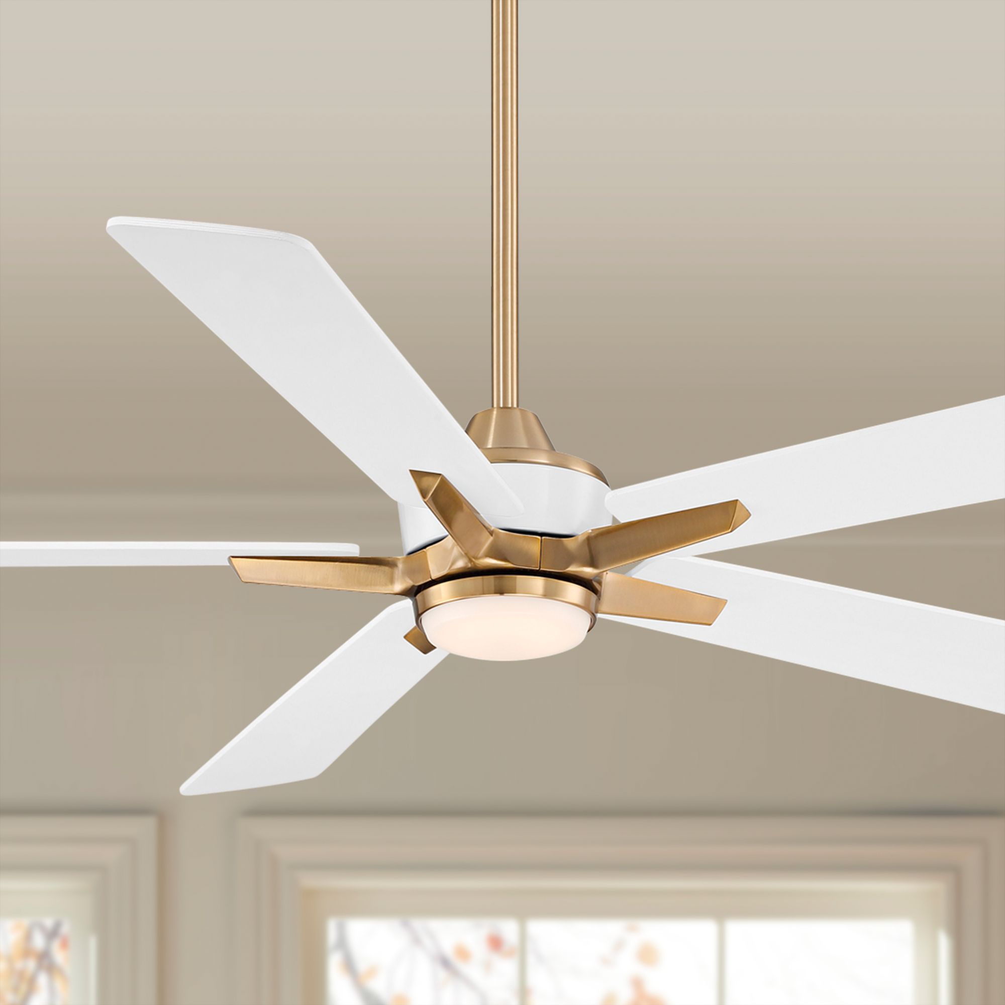 Watch A Video About the 52 Casa Vieja Vegas Nights Soft Brass White LED Remote Ceiling Fan