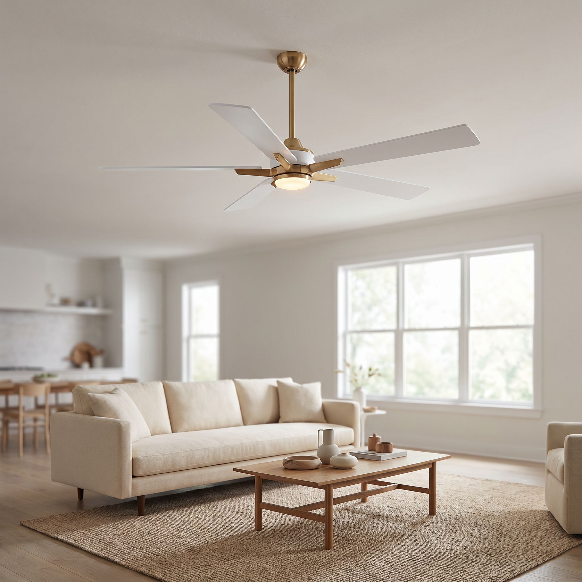 Image 1 52" Casa Vieja Vegas Nights Soft Brass White LED Remote Ceiling Fan in scene