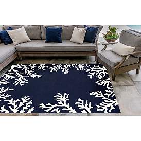 Image1 of Capri Coral Border 162033 7'6"x9'6" Navy Outdoor Area Rug in scene