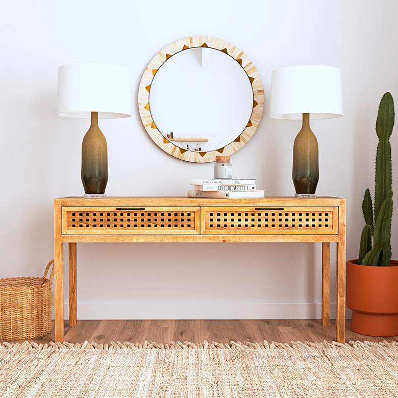 Image 1 Global White Bone 30" Round Wall Mirror in scene