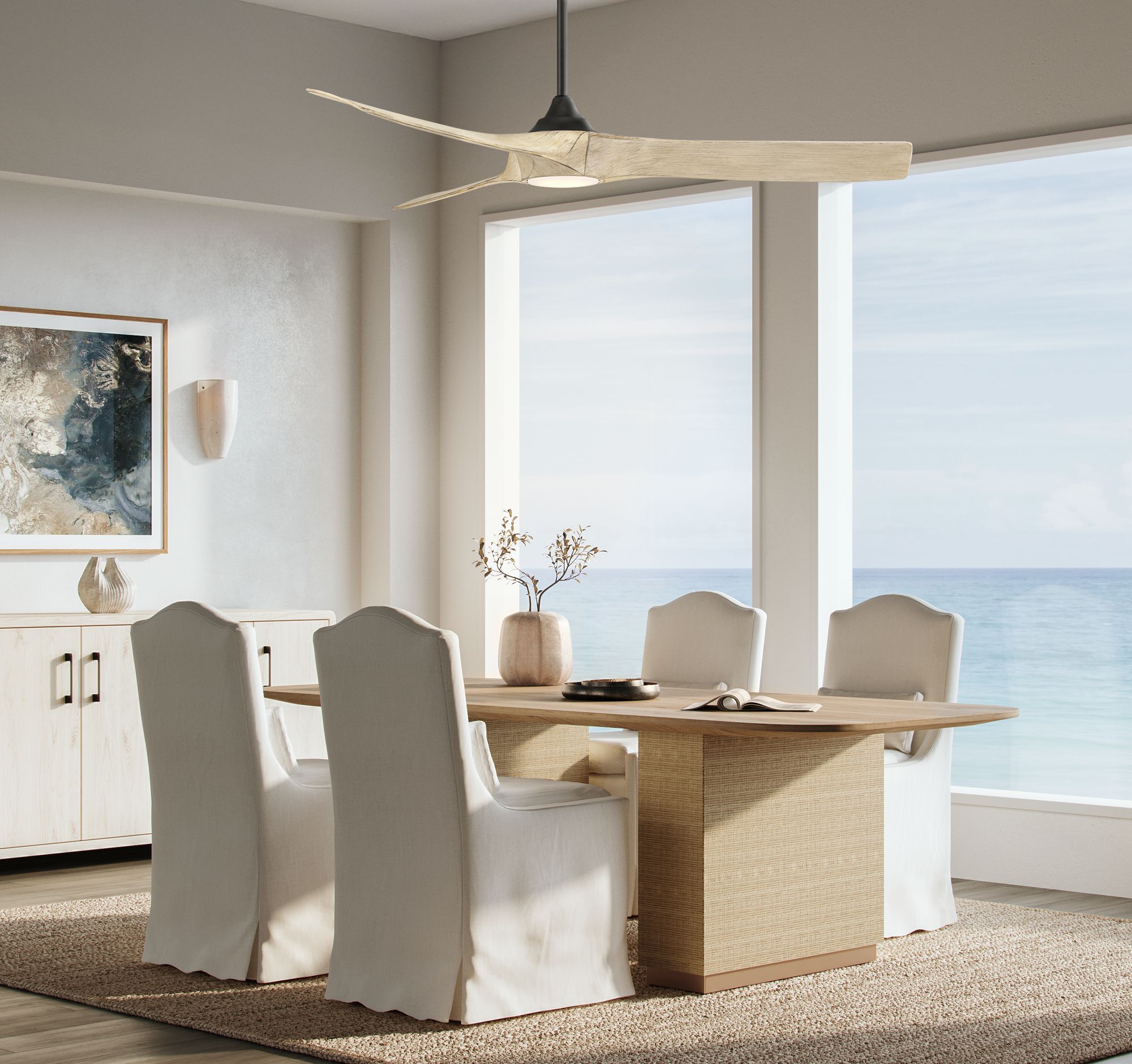 Image 1 54" Casa Vieja Kona Wind Matte Black and White Oak LED Ceiling Fan in scene