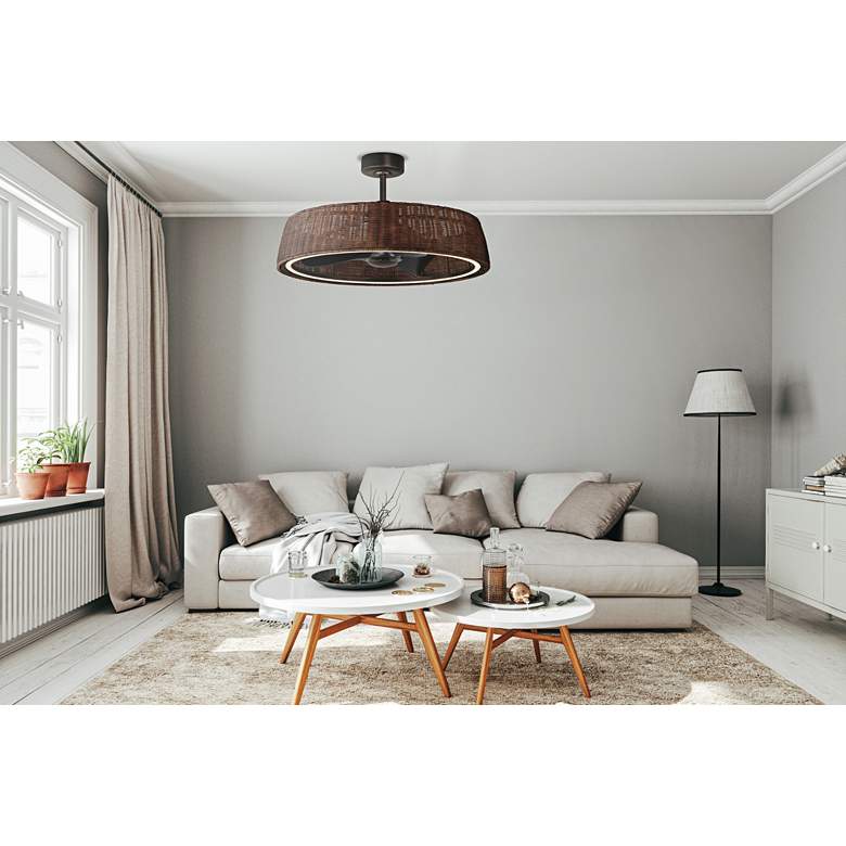 Image 1 22" Maxim Tulum Dark Stained Rattan LED Smart Fandelier in scene