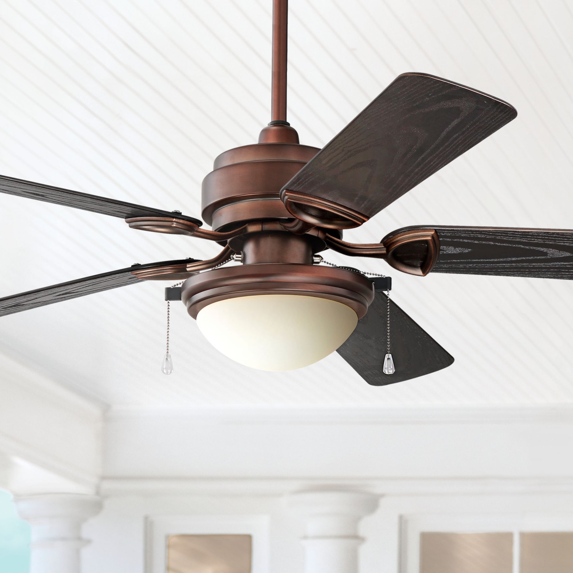 Image 1 52" Casa Vieja Marina Breeze Bronze LED Wet Rated Fan with Pull Chain in scene