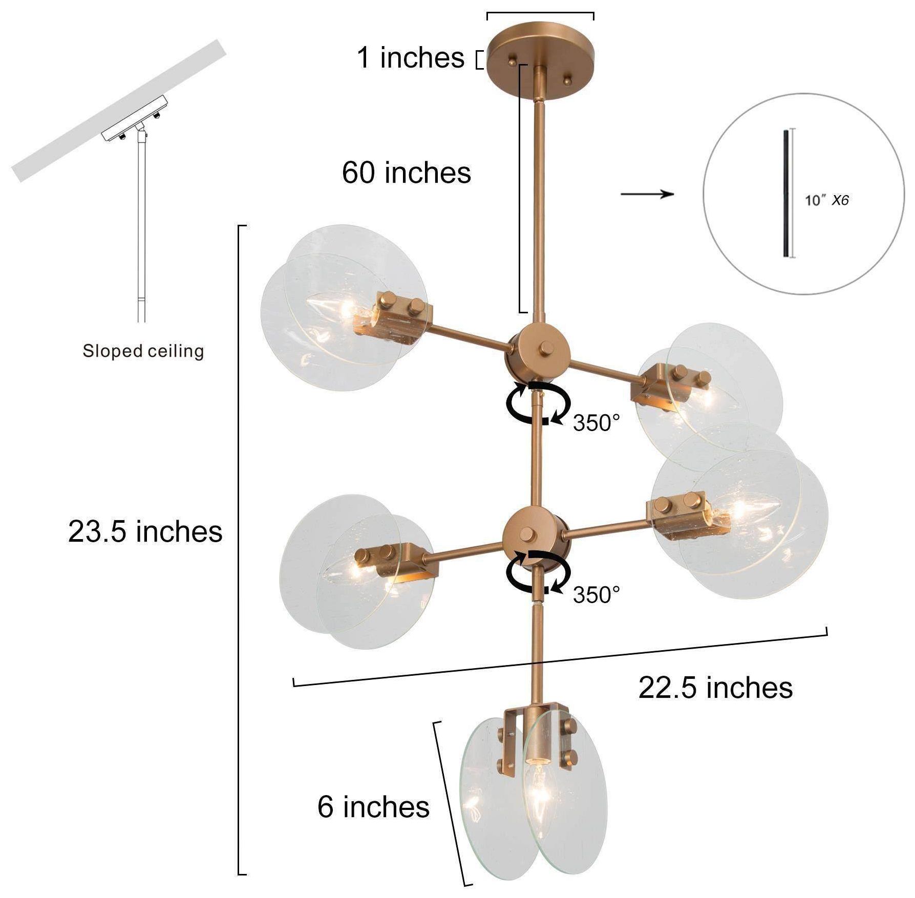 Image 6 22.5" Wide 5-Light Brass Linear Glass Sputnik Chandelier more views