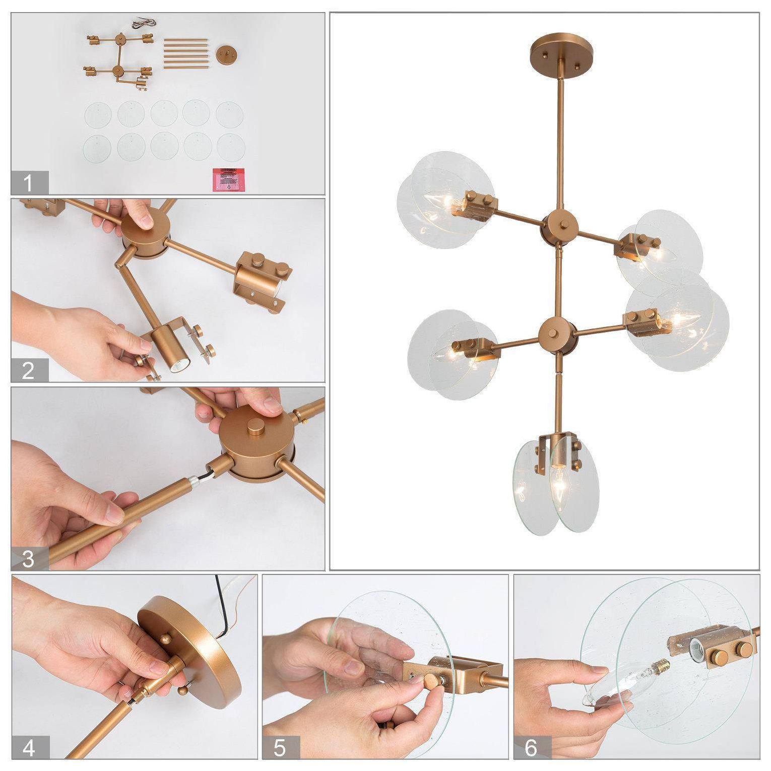 Image 7 22.5" Wide 5-Light Brass Linear Glass Sputnik Chandelier more views