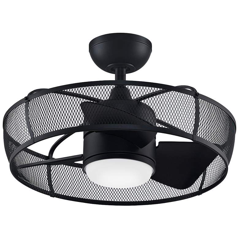 Image 2 22" Fanimation Henry Black Finish Damp Rated LED Cage Fan with Remote