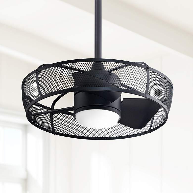 Image 1 22" Fanimation Henry Black Finish Damp Rated LED Cage Fan with Remote