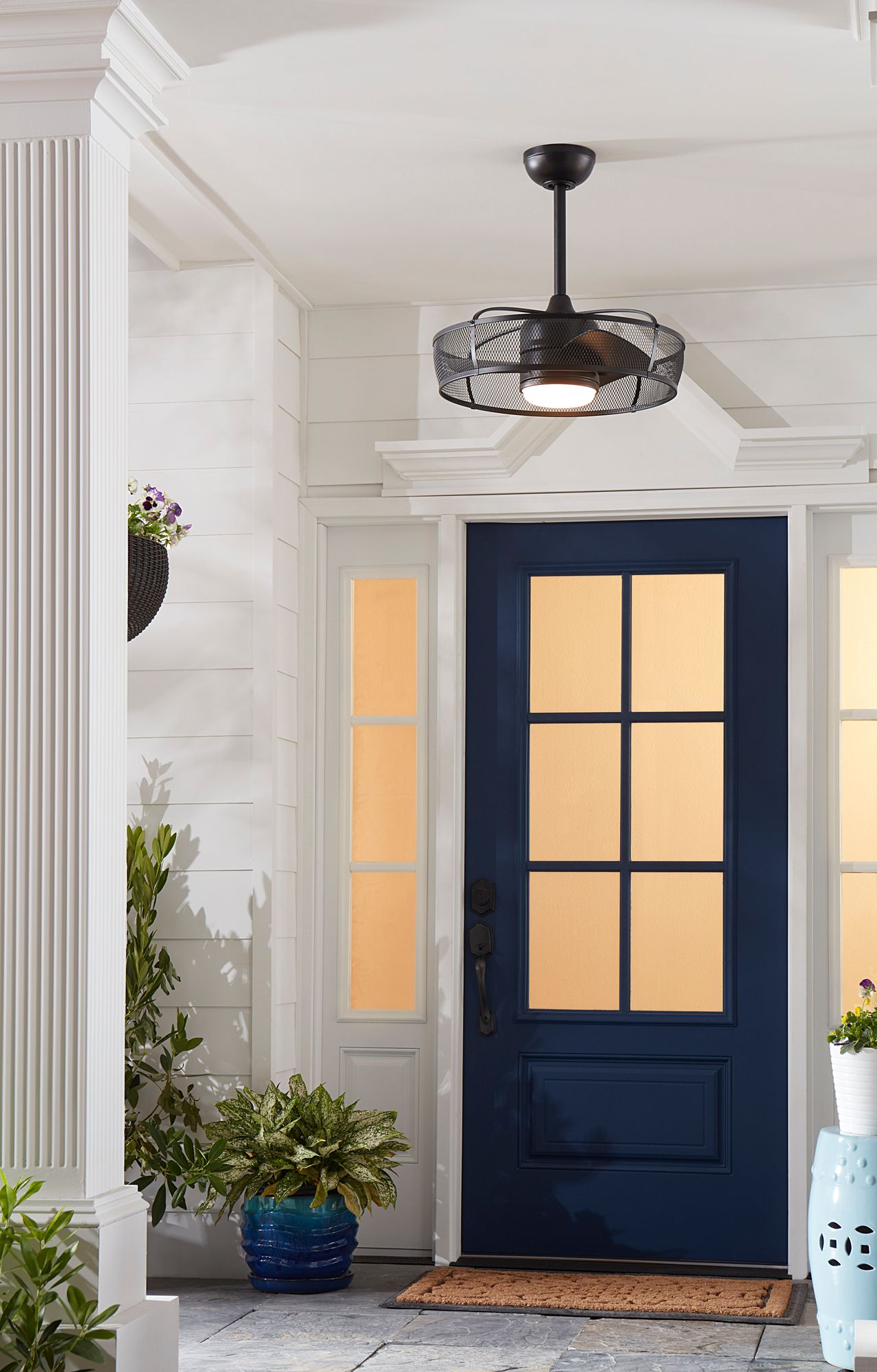 22" Fanimation Henry Black Finish Damp Rated LED Cage Fan with Remote