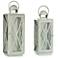 22" High Matte White Stainless Steel and Glass Lanterns - Set of 2