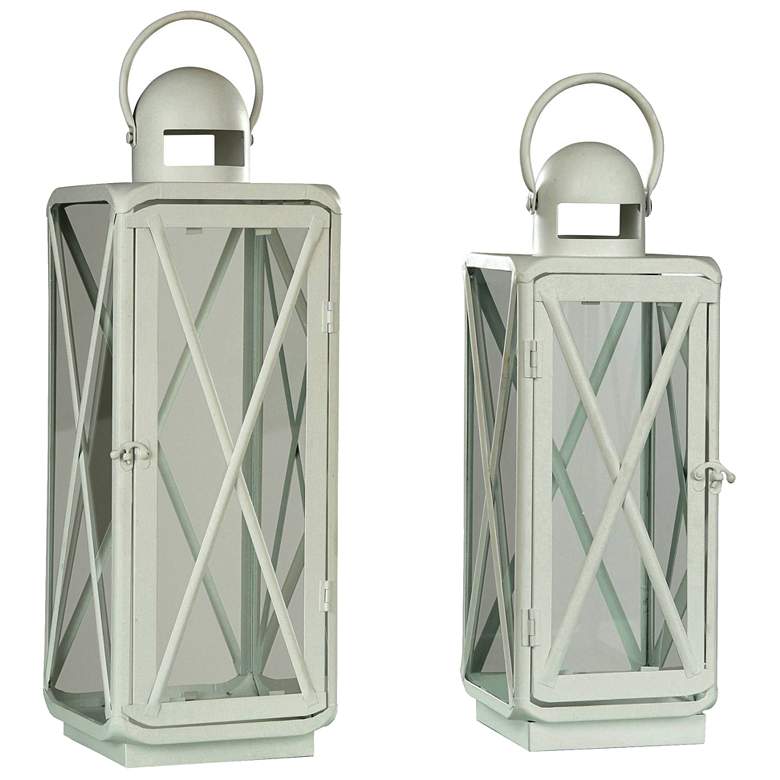 Image 1 22 inch High Matte White Stainless Steel and Glass Lanterns - Set of 2