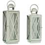 22" High Matte White Stainless Steel and Glass Lanterns - Set of 2