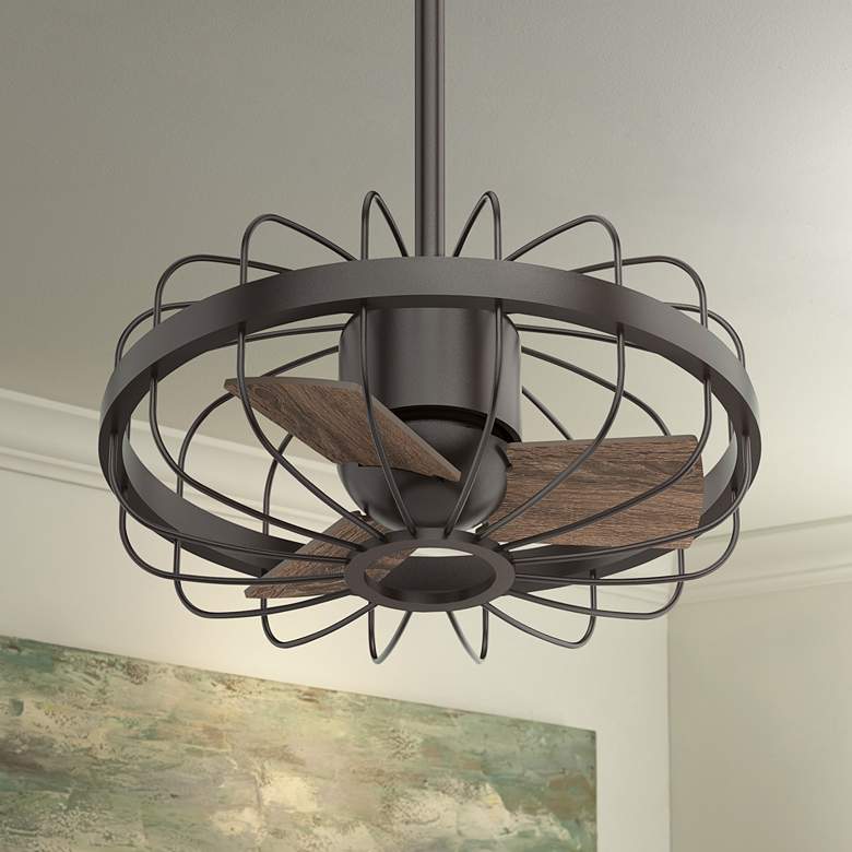 Image 1 22" Hunter Roswell Noble Bronze Cage Ceiling Fan with Wall Control