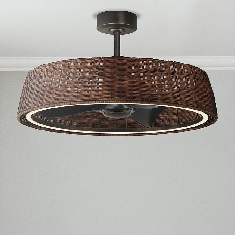 Image 2 22" Maxim Tulum Dark Stained Rattan LED Smart Fandelier