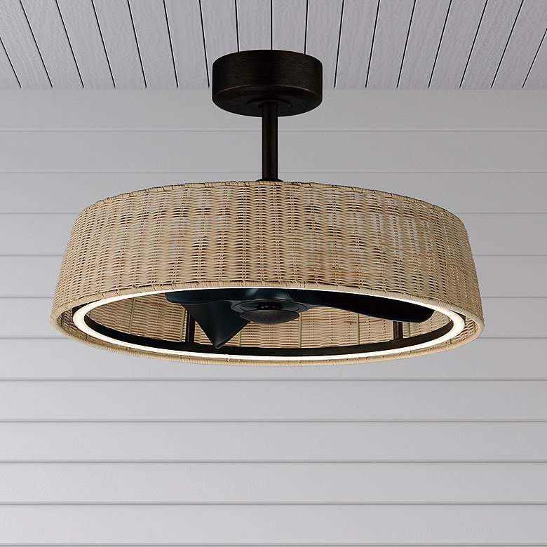 Image 1 22" Maxim Tulum Natural Wicker Rattan LED Smart Fandelier