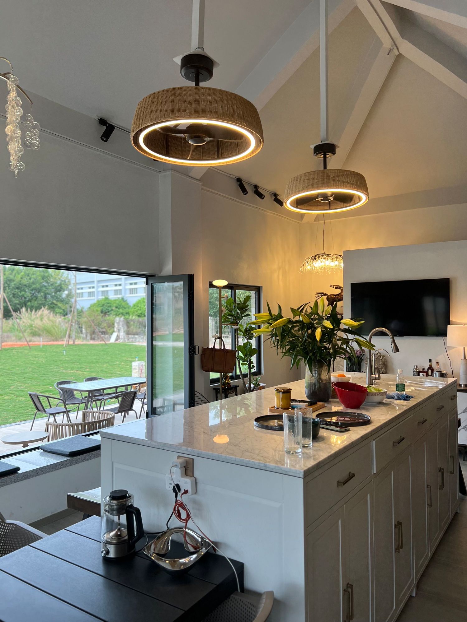 22" Maxim Tulum Natural Wicker Rattan LED Smart Fandelier