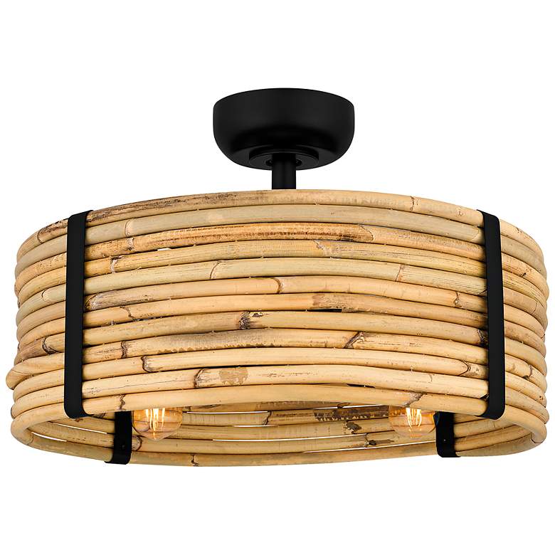 Image 1 22" Quoizel Lachlan Matte Black Rattan 4-Light Fandelier