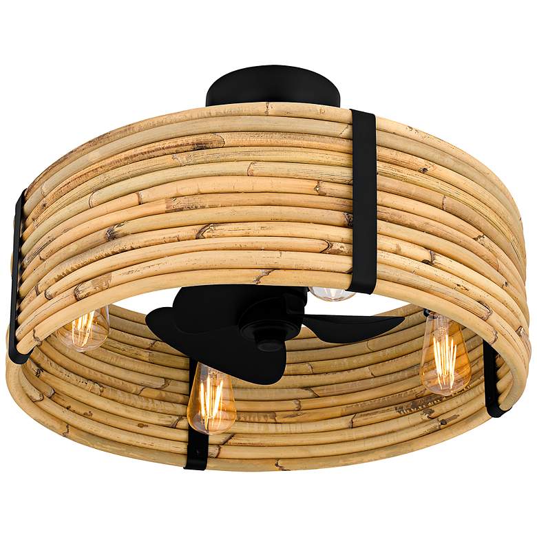 Image 5 22" Quoizel Lachlan Matte Black Rattan 4-Light Fandelier more views