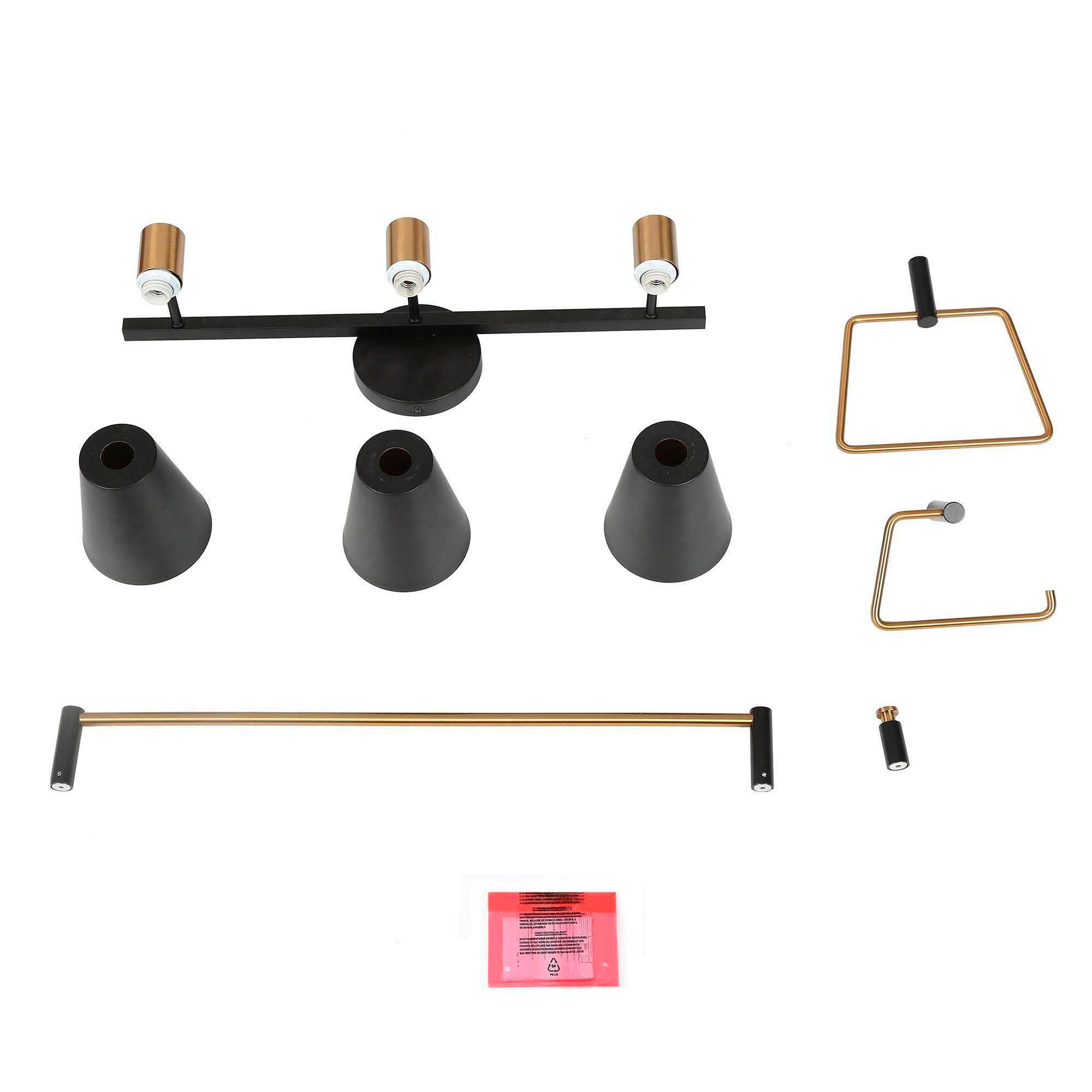 Image 4 22"W 3-Light Black Brass Metal Bell Bathroom Kit more views