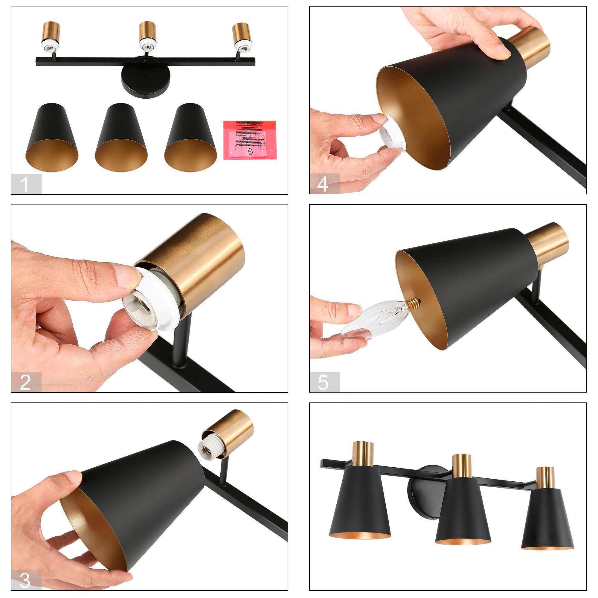 Image 5 22"W 3-Light Black Brass Metal Bell Bathroom Kit more views