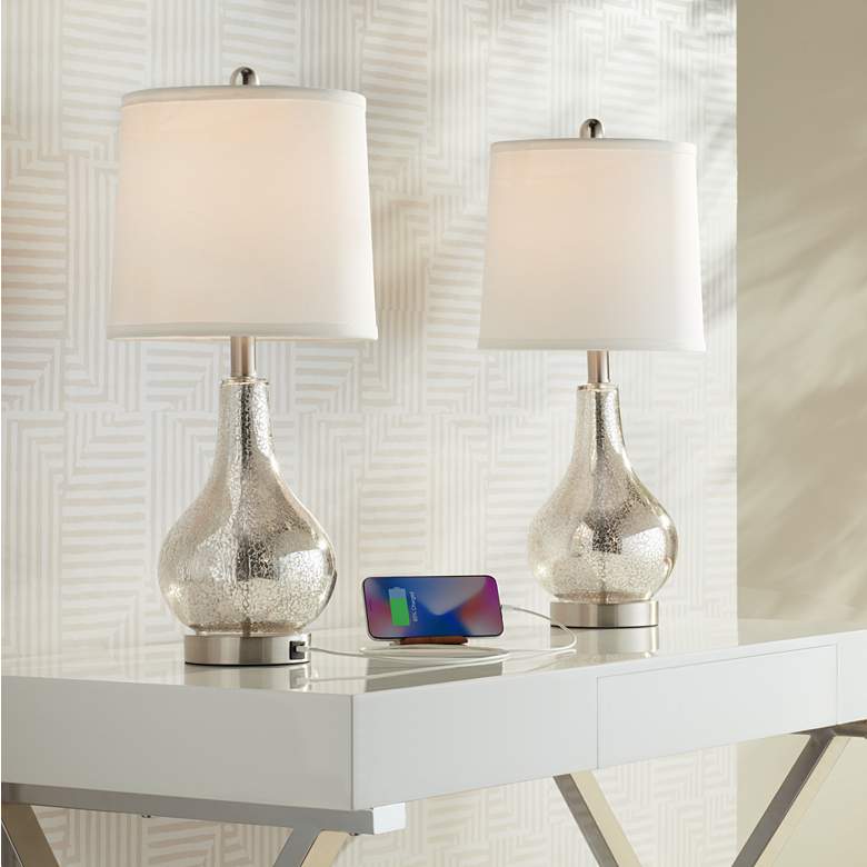 Image 1 360 Lighting Ledger Glass USB Table Lamp Set with Table Top Dimmers in scene