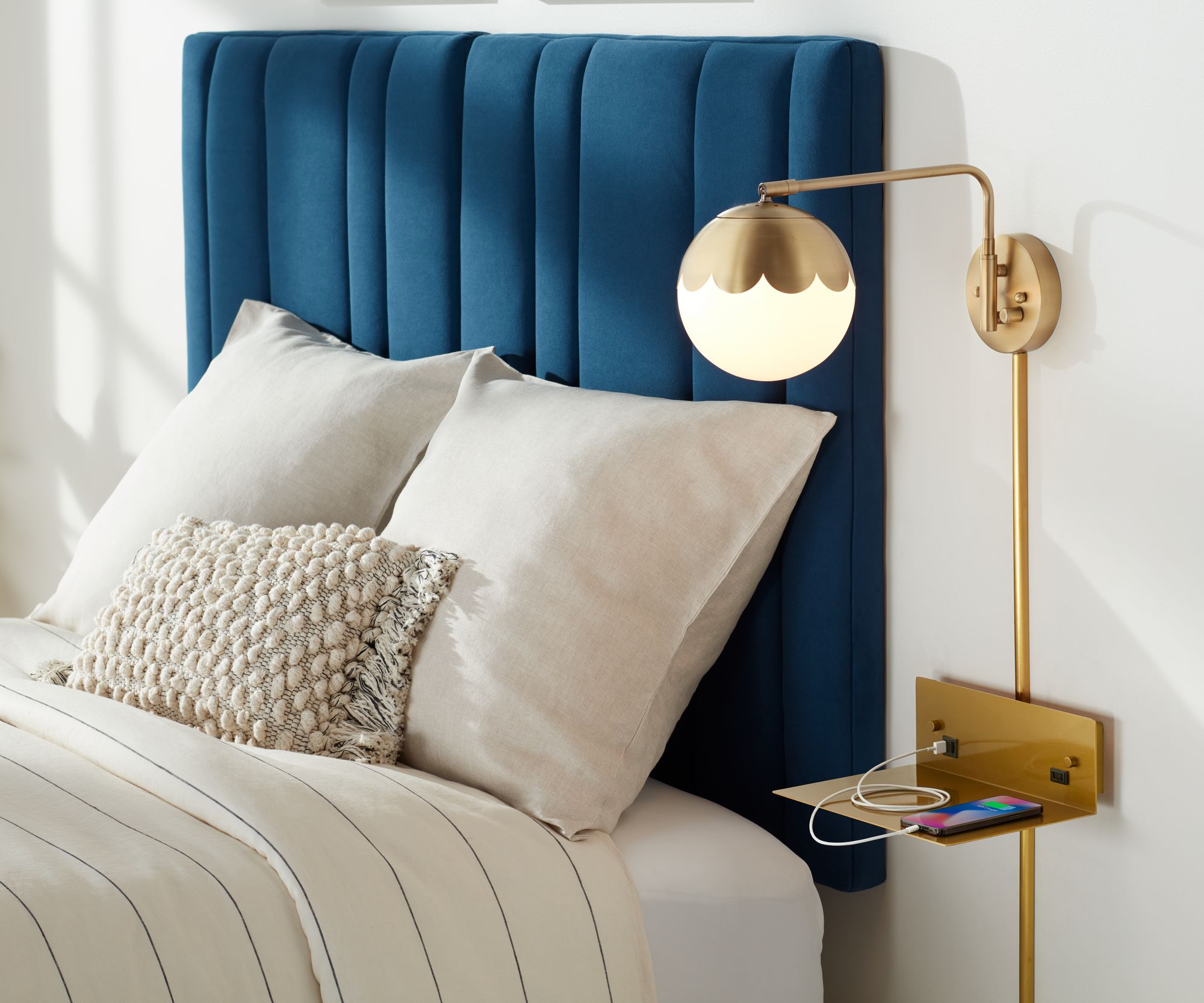 Watch A Video About the Camila Brass and Glass Globe Plug In Wall Lamp