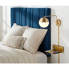 Image1 of Kelowna Antique Brass and Glass Globe Swing Arm Plug-In Wall Lamp in scene