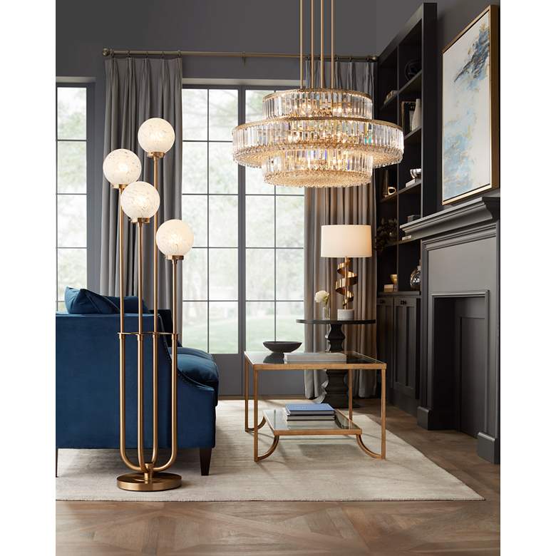 Image 1 Stiffel Ella 32" Wide 16-Light 3-Tier Soft Gold and Crystal Chandelier in scene