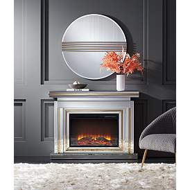 Image1 of Laila 47 1/2" Wide Mirrored and Gold Electric Fireplace in scene