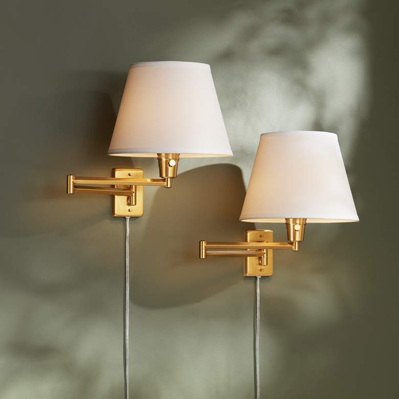 Image 1 360 Lighting Clement Warm Gold Swing Arm Plug-In Wall Lamps Set of 2 in scene