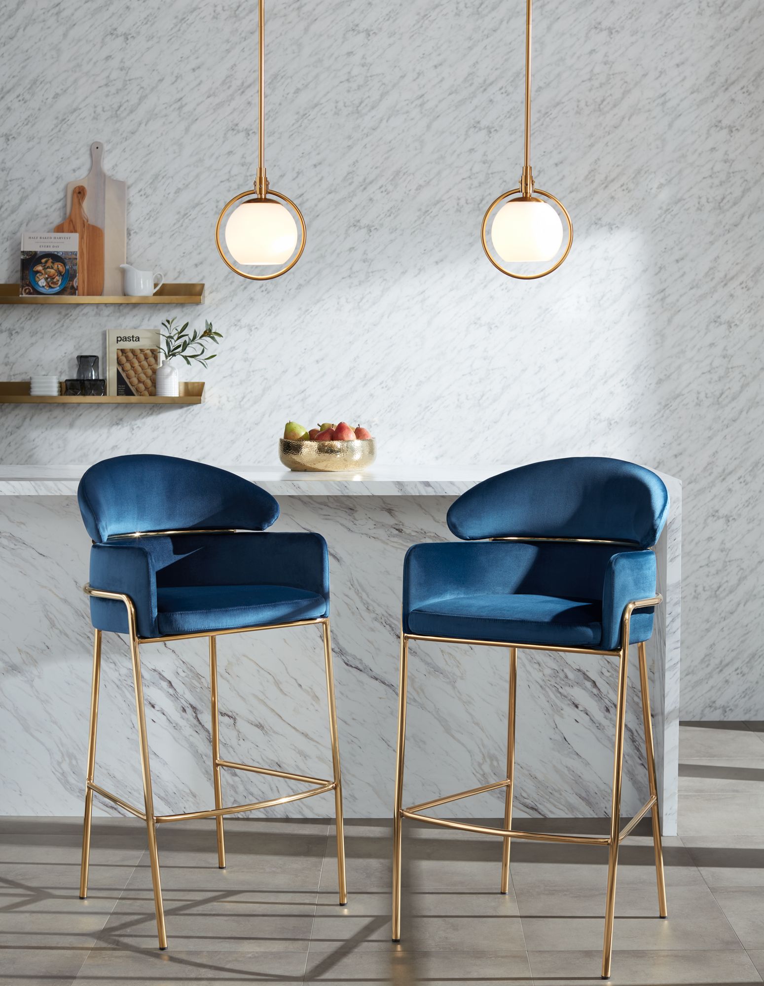 Blue and 2025 gold bar stools