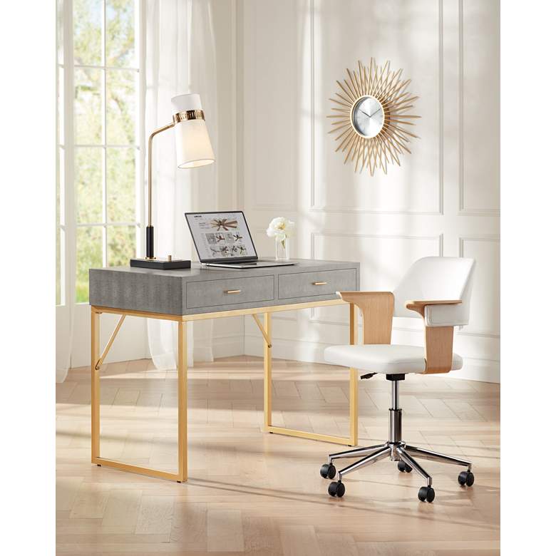 Image 6 55 Downing Street Sands Point 42" Wide Gray and Gold 2-Drawer Desk in scene