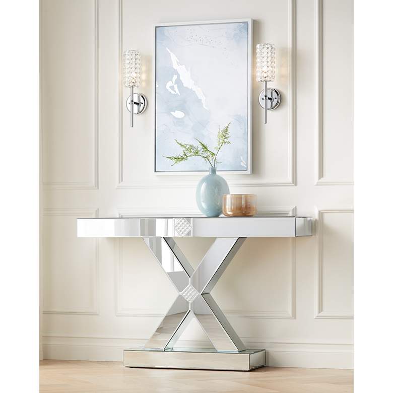 Image 1 Medina 46 1/2" Wide Mosaic X-Frame Mirrored Console Table in scene