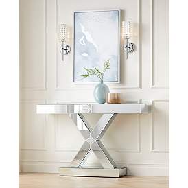 Image1 of Medina 46 1/2" Wide Mosaic X-Frame Mirrored Console Table in scene